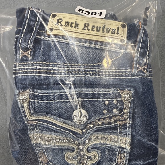 Rock Revival Raven Skinny Jean WOMEN 24EMBROIDERED THICK STITCH WHISKERING - Picture 11 of 11